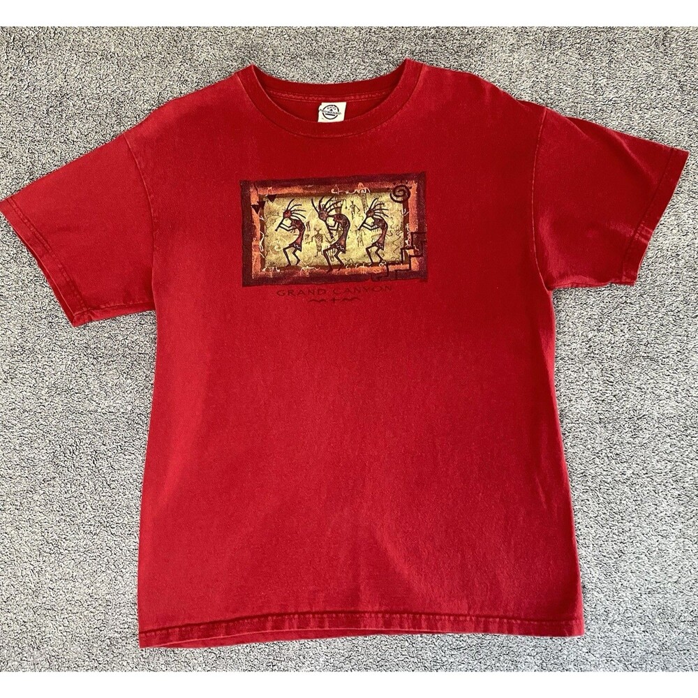 Vtg Grand Canyon Men's Caveman Graphic T-Shirt Red Short Sleeve Y2K Size Medium